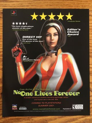 No One Lives Forever Playstation 2 Ps2 2002 Vintage Video Game Poster Ad Art