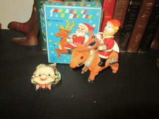 Vintage Christmas Decoration Tin Wind - Up Toy Santa Claus Frankonia Japan