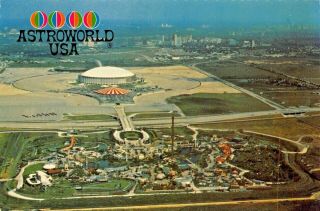 Houston Tx Astroworld Amusement Park - Astrodome & Astrohall Aerial View Postcard