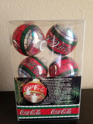 Coca Cola Brand 6 Piece Stained Glass Christmas Plastic Light Covers - 1997 3