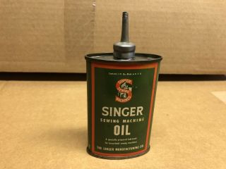 Vtg.  Singer Sewing Machine Oil 3 Oz.  Can Lead Top (full) Collector Display Usa