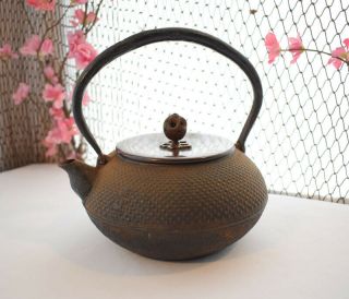 Vintage Japanese Cast Iron Tetsubin,  Tea Pot,  Bronze Lid