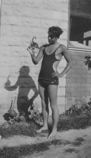 Vintage Photo 1920s Crab Boy In Swimming Suit Gay Int