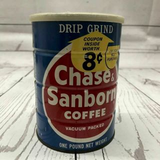 Vintage Chase & Sanborn Coffee Tin Can Drip Grind 16oz,  5.  5 " Tall Can Sh8
