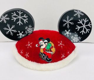 Disney Mickey Mouse Christmas Santa Hat Ears Fur Trim Embroidered Lexis