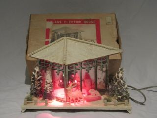 Vintage Putz Celluloid Santa Claus Japan House Light Christmas Twinkle Lite 1950
