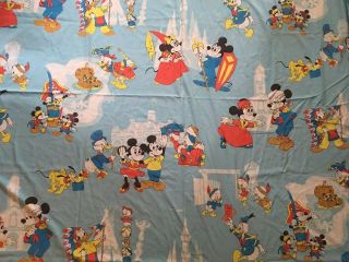 Vtg 80s Disneyland Mickey Mouse Twin Sheet Set Walt Disney Fabric Quilt Craft
