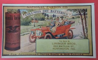 Antique Ink Blotter Advertising Lininger Bros Columbia Dry Battery - Huntington In