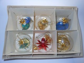 Vintage Resl Lenz West Germany Christmas Ornaments Set 6 Blown Glass Gold Mcm