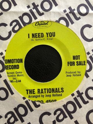 Garage Rock Psych The Rationals 45 Rpm I Need You Capital 2 Sided Promo Nm