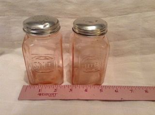 Set Of Large Art Deco Vintage Pink Glass Salt & Pepper Shakers