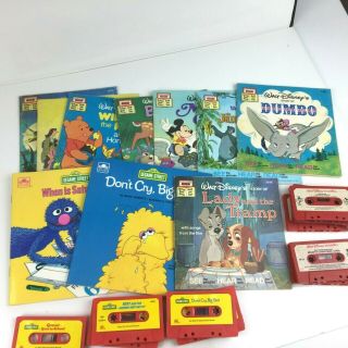 Walt Disney Storyteller And Sesame Street Cassette Tapes And Read Along Books