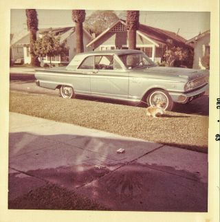 Vintage Old Color Photo Of A 1963 Model Ford Fairlane Blue Car Automobile