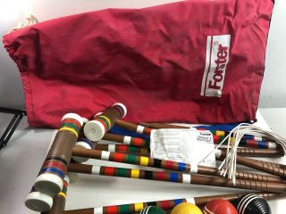 Vintage Forster Croquet Set Ribbed Striped Balls With Carry Bag