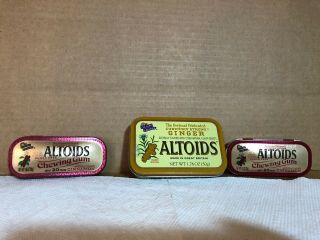 Empty Altoids Collectible Tins - Ginger (uk) & Cinnamon Chewing Gum - 3 Tins