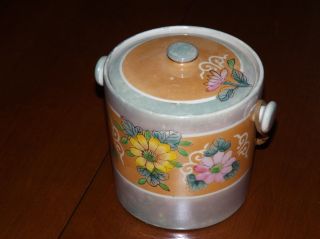 Vintage Made In Japan Biscuit Barrel/cookie Jar - Has A Lustre Appearance - 7 "