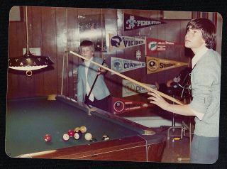 Vintage Photograph Two Young Boy Playing Pool