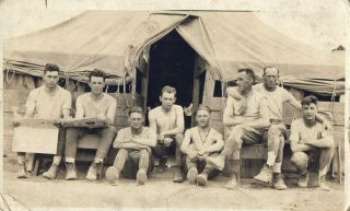 Wwi Era Rppc Soldiers In Uniform In Front Of Tent Candid Portrait Military Life