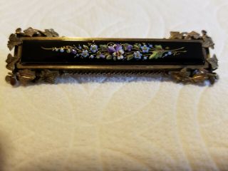 Vintage 10kt Yellow Gold Black Floral Stone Victorian Brooch Pin Art Noveau