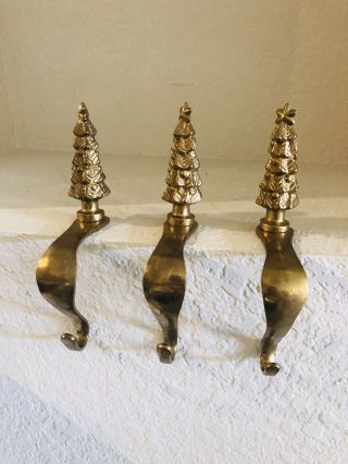 Vintage Set (3) 3d Cone Brass Christmas Tree Stocking Holders Hangers Hooks