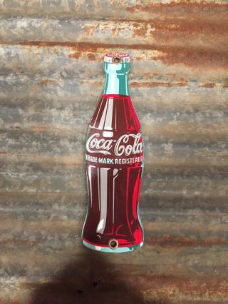 Coca Cola Bottle Porcelain Enamel Sign Push Plate Soda Pop Fountain Coke