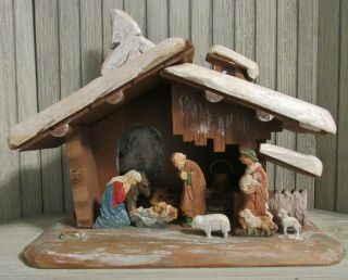 1952 Vintage Antri Hand Carved Wood Italy Nativity Set Creche One Piece Damage