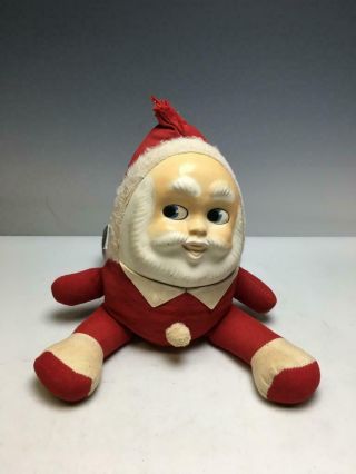 Vintage Humpty Dumpty Stuffed Santa Claus 1960s Christmas Plastic Face Doll