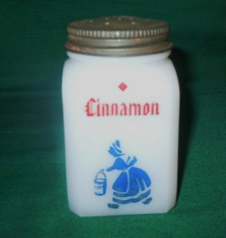 Vtg Dutch Boy/girl Milk Glass Cinnamon Shaker 4ur Spice/range Set