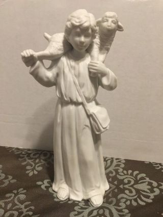 Homco Nativity Collectibles Shepard With Lamb/sheep On His Shoulders Matte White