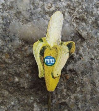 Antique Fyffes Peeled Skin Banana Import Exotic Fruit Label Company Pin Badge