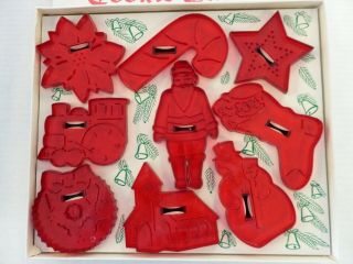 Educational Products Red Plastic Vintage Christmas Cookie Cutters set of 9 2