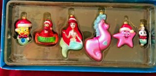 Disney Store Ariel & Friends Little Mermaid Blown Glass Ornaments Set Of 6