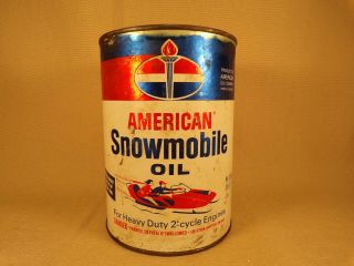 Vintage American Snowmobile 1970s Quart 2 Cycle Motor Oil Can Great Graphics