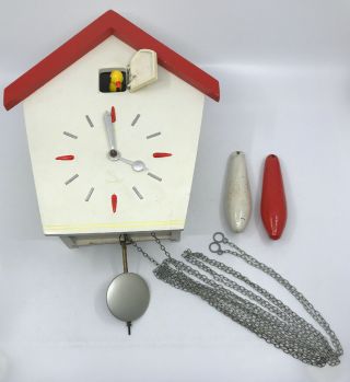 Vintage Mid Century Modern Majak Mayak Russian Cuckoo Clock Red And White 11 "