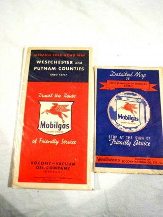 2 - Vintage Mobilgas Road Maps York & Michigan Upper Peninsula