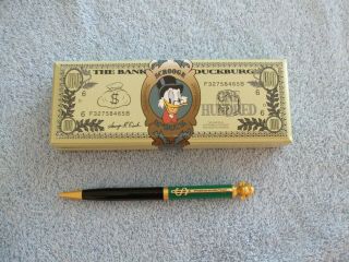 Walt Disney Scrooge Mcduck Green Black Ball Point Ballpoint Money Pen With Case