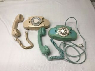 Vintage Teal Cream Bell System Rotary Phone The Princess Phone At&t
