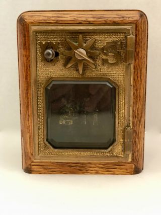 Vintage Us Post Office Po Box Wood Brass Door Coin Bank W/combination