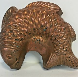Vintage Copper Fish Mold Tin Lined Cake Jello Pastry Pan Rustic Farmhouse