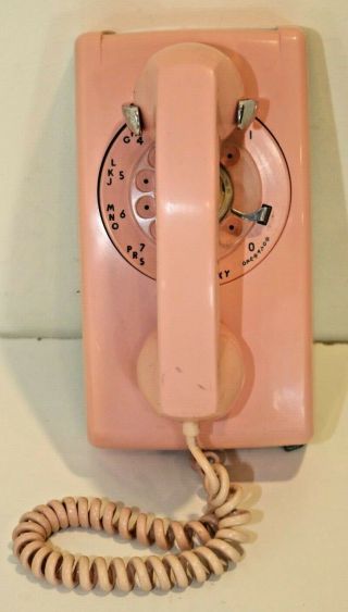 Vintage Pink Western Electric Bell System 554 Rotary Wall Telephone