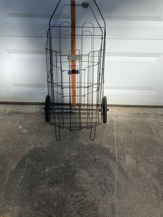 Vintage Wire Flea Market Grocery Laundry Shopping Collapsible Pull Cart Basket