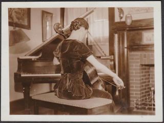 A170 - Back Of Lady At Piano Playing Cello - Old/vintage Photo Snapshot