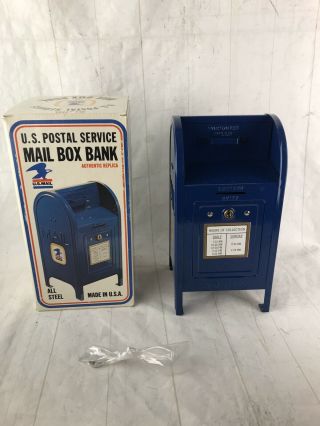 Us Postal Service Blue Steel Mailbox Bank With Box And Key
