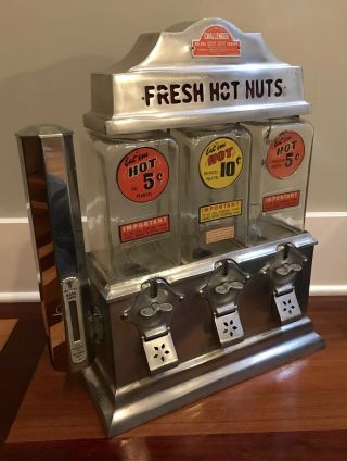 Antique Challenger Art Deco Coin Op Aluminum Hot Nut Vendor Peanut Machine