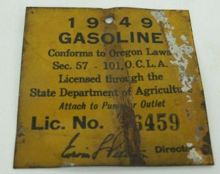 Oregona 1949 Gasoline License Tag Sign Metal Painted State Agriculture