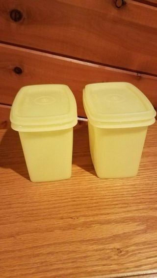 Vintage Tupperware Small Yellow Shelf Saver Containers Set 2 W/lids 1243