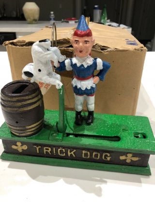 Vintage Cast Iron Trick Dog Mechanical Bank Old Stock