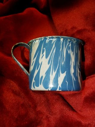 Vintage Graniteware Enamelware Blue & White Swirl Cup