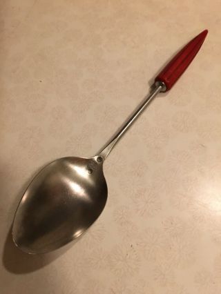 Vintage Androck Serving Spoon Kitchen Utensil Red Bakelite Bullet Handle Usa