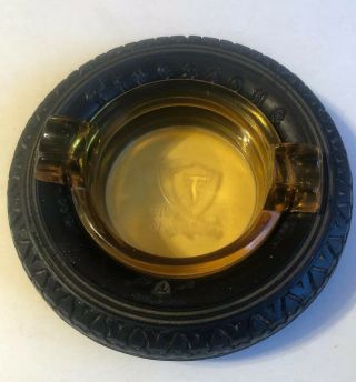 Firestone Tire Ashtray 1930s Vintage Amber Glass Logo The Mark Of Quality